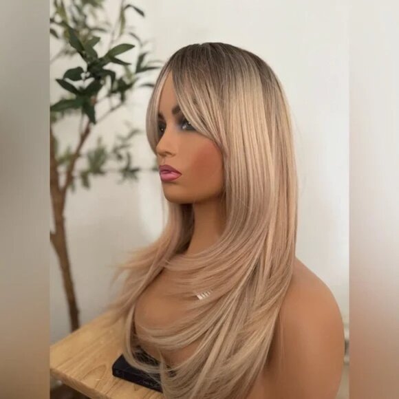 Stylish layered Blonde Ombre Straight Hair Classic Wig cap Wig - Picture 5 of 7